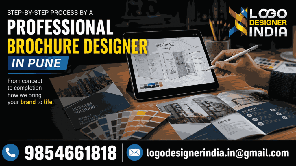 Design process of a Professional brochure designer in Pune from sketch to final print