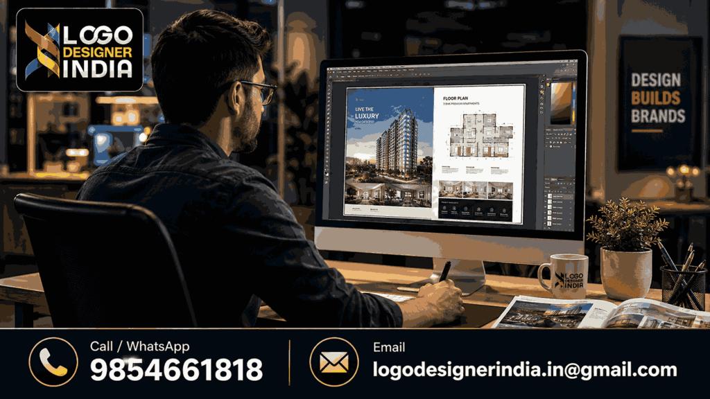 Real estate brochure designing company in Pune working on brochure layout
