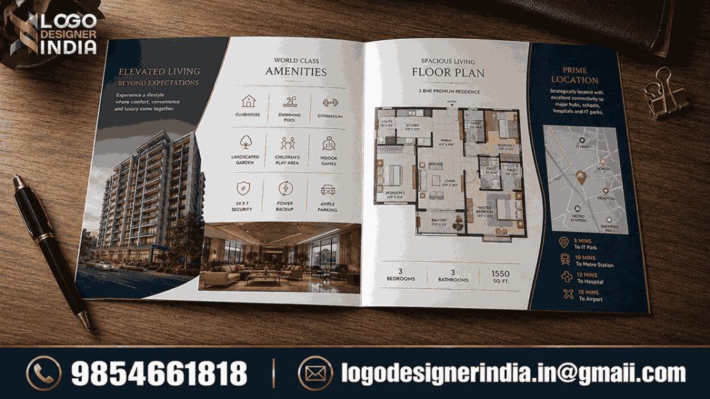 Amenities and floor plan layout by Premium residential project brochure designer in Pune
