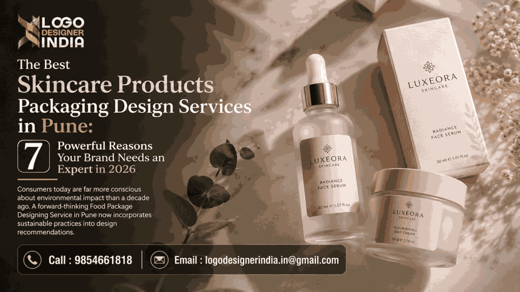 Skincare Products Packaging Design services in Pune — premium bottle and jar flat-lay