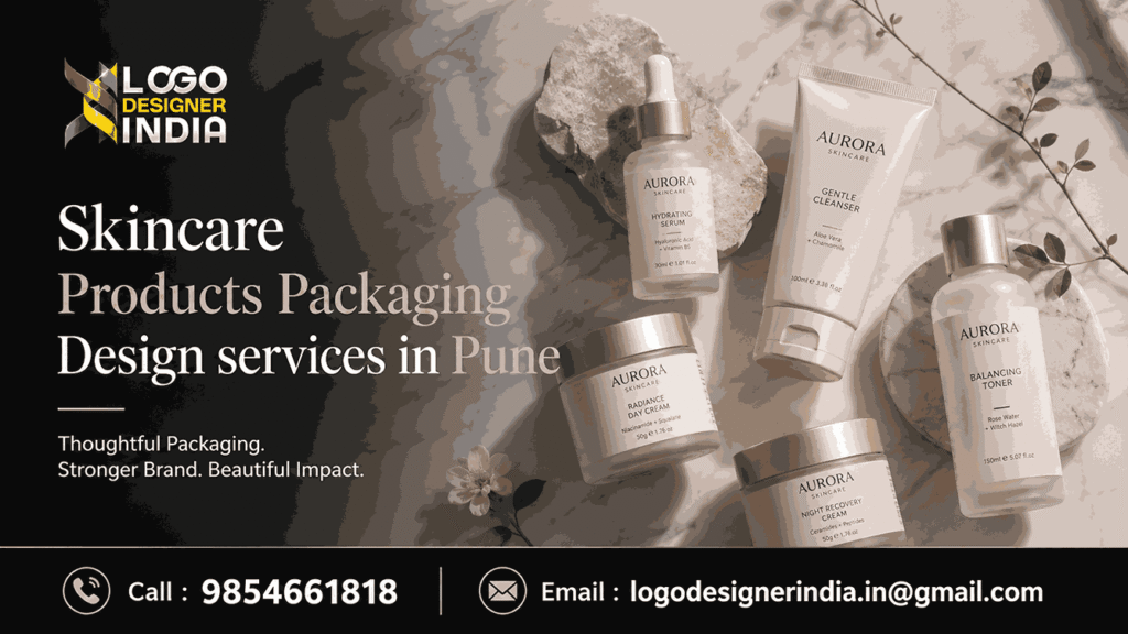Skincare Products Packaging Design services in Pune shown through a premium bottle flat-lay