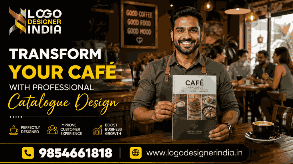 esults of best catalogue designing services for café – happy owner with new menu