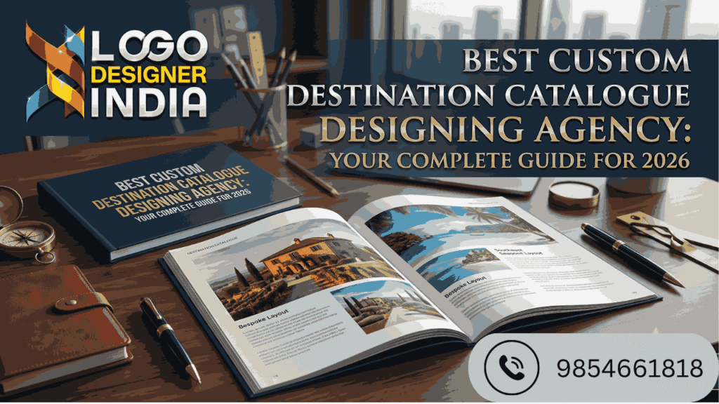Professional custom destination catalogue designing guide 2026 featuring travel brochure layouts by Logo Designer India.