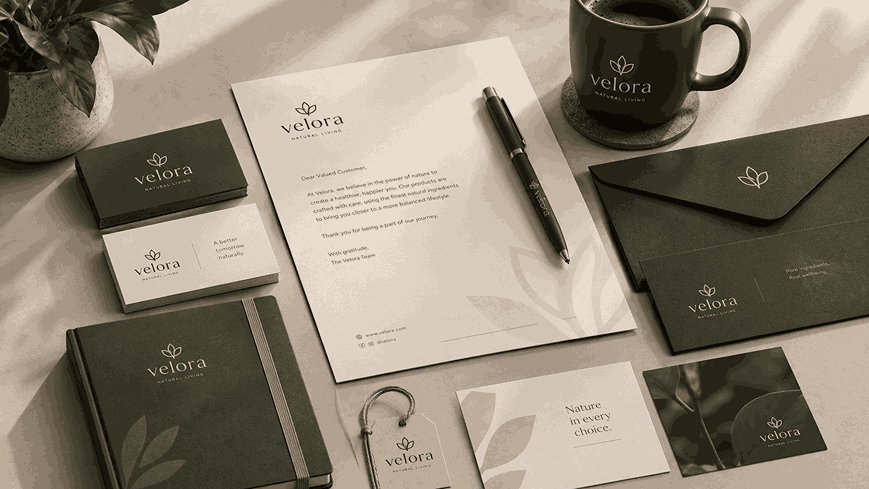 Logo designer in India creating a cohesive brand identity with stationery