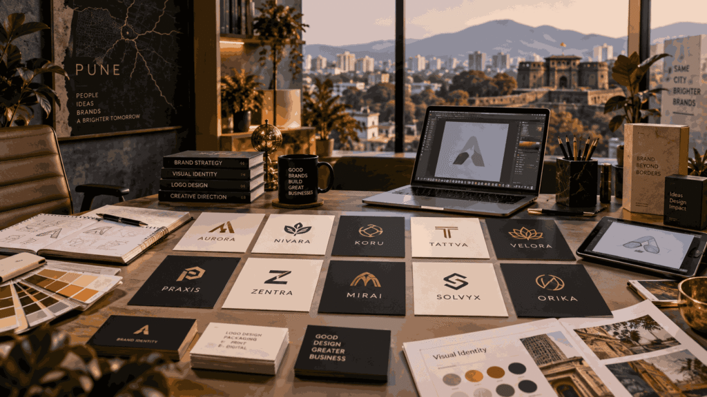Top 10 best logo designers in Pune near me showcasing professional logo design concepts