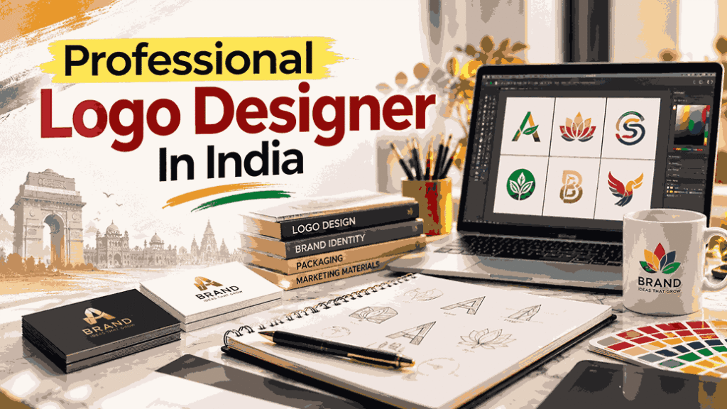 Professional logo designer in India creating custom logos and brand identity designs for businesses.