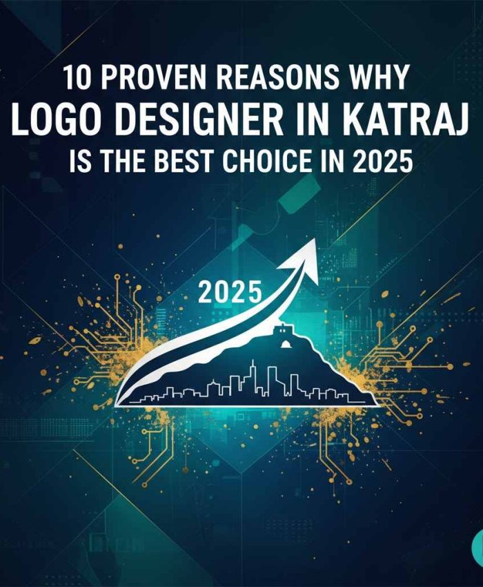 Logo Designer Katraj best choice 2025: Infographic showing digital growth and a city skyline arrow pointing up.