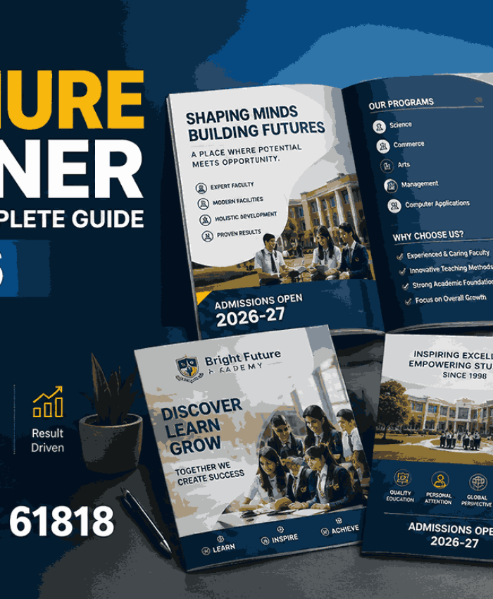 Best Educational Brochure Designer in Pune showcasing modern brochure designs for schools, colleges, and coaching institutes with Logo Designer India branding.