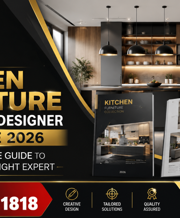 Best Kitchen Furniture Catalogue Designer in Pune 2026 by Logo Designer India showcasing a premium kitchen catalogue design with modern modular kitchen visuals.