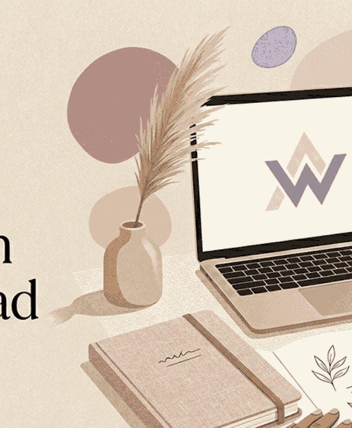 A creative and airy illustration celebrating the artistry of the best logo designer in Ahmedabad. This organic workspace setup blends modern digital tools with traditional sketching, featuring a palette of soft French mauve, pastel pinks, and blues. The high-contrast typography and minimalist geometric branding on the laptop screen highlight a sophisticated approach to visual identity design in Gujarat's creative hub.