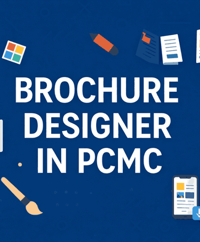 Cover image showcasing professional brochure design services in PCMC with brochure formats, digital elements, and creative design tools.