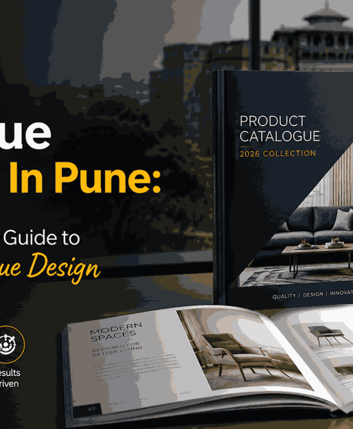 Professional cover image for Catalogue Designer in Pune featuring catalogue mockups, Logo Designer India branding, and modern catalogue design workspace.