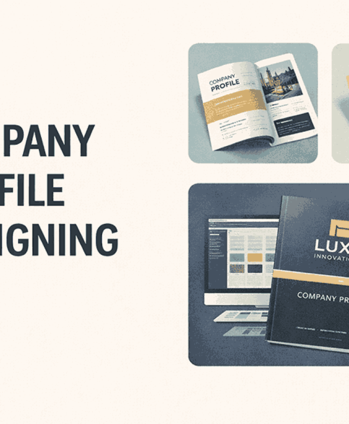 A modern cover image highlighting professional company profile designing with structured layouts and premium branding elements.