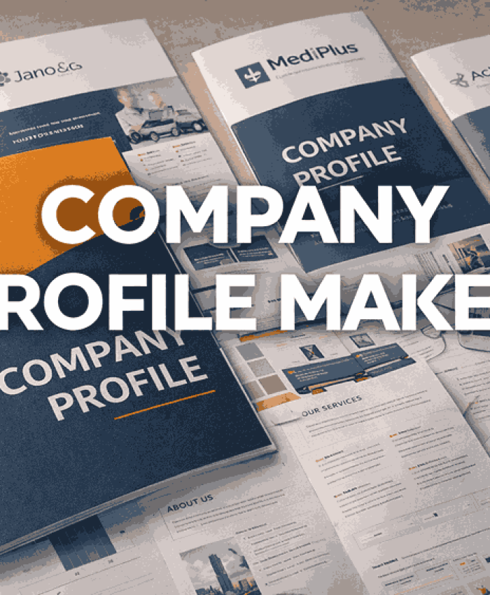 A professional cover image for company profile maker services featuring premium company profile designs and modern branding elements.