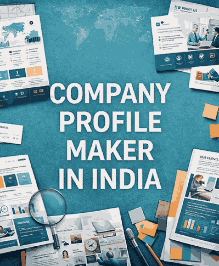 A premium cover image highlighting professional company profile design services in India with modern layouts, branding elements, and business visuals.
