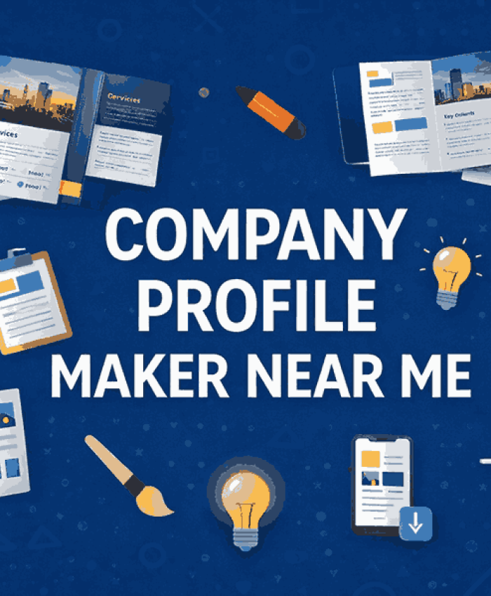 Creative cover image featuring modern company profile designs, branding elements, and layouts for businesses looking for a company profile maker near me.