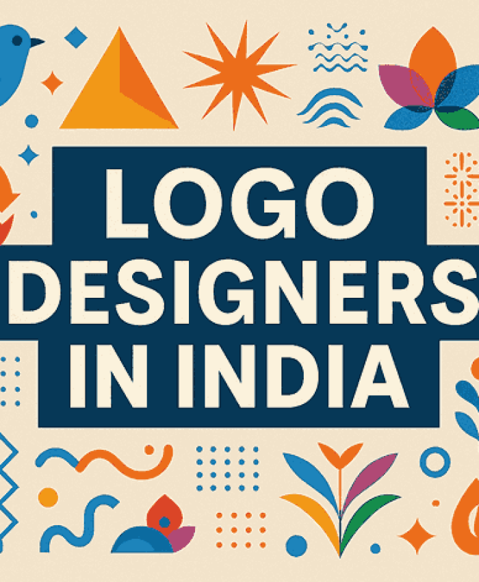 A modern, attractive cover design featuring bold typography, patterns, and creative branding elements for “Logo Designers in India.”