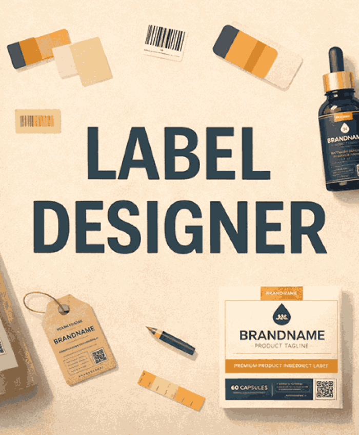 Creative cover image highlighting expert LABEL DESIGNER services with modern label design elements and premium branding visuals.