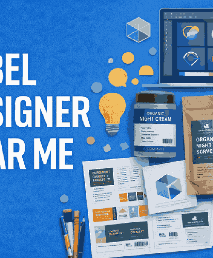Creative cover image showcasing premium label designs, packaging elements, and professional branding by a trusted LABEL DESIGNER NEAR ME.