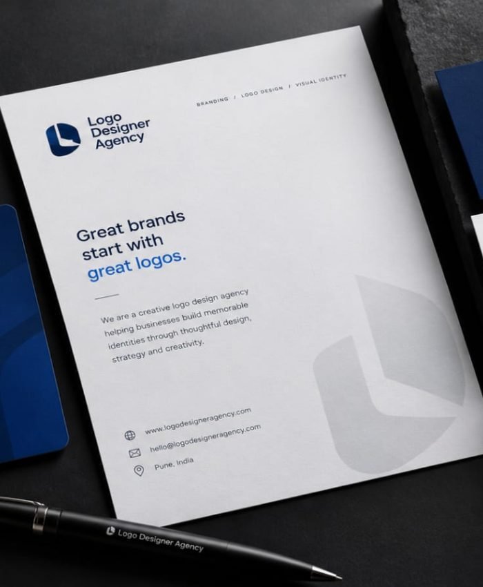Logo designer agency in Pune branding mockup with stationery and digital brand identity
