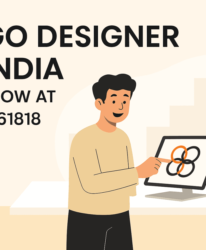 A creative landscape cover image promoting Logo Designer in India with a call now number for quick inquiries.