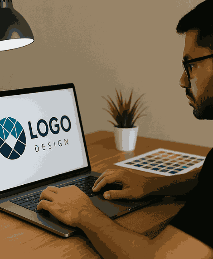 Logo Designer in Vishrantwadi creating modern logo design on laptop