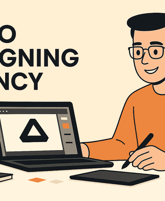 Professional designer working on custom branding projects at a modern LOGO DESIGNING AGENCY studio.