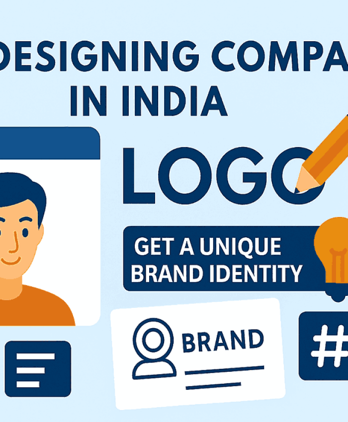 A modern flat-style cover image highlighting logo design, branding icons, and the title “Logo Designing Company in India,” created for a professional blog or website.