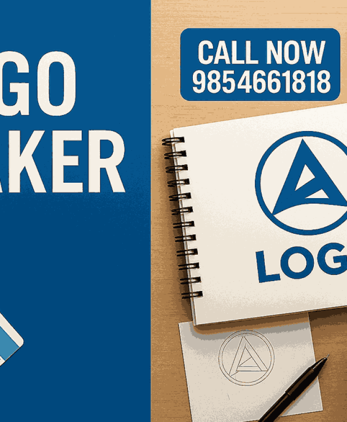 A clean, modern cover image displaying the title “Logo Maker” alongside professional logo design tools, sketches, and color swatches on a designer’s desk.