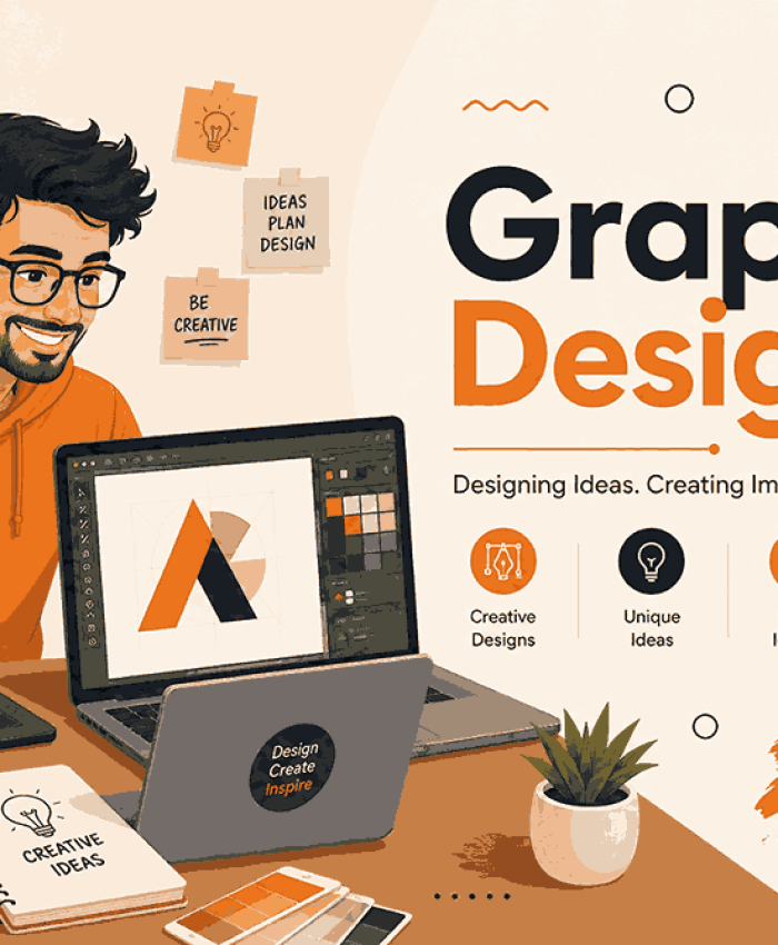 Creative graphic designer editing a professional logo design in a warm minimalist startup-style workspace.