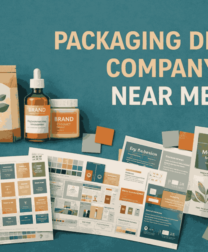Creative packaging design solutions by a packaging design company near me, featuring modern product packaging and branding elements