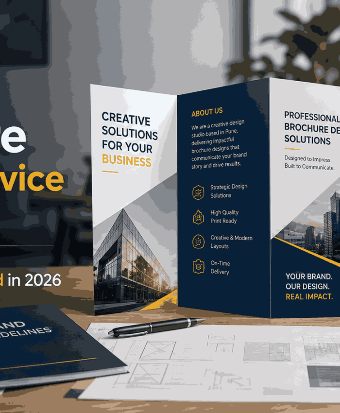 Professional Brochure Design Service in Pune cover image showcasing creative brochure mockups and Logo Designer India branding.