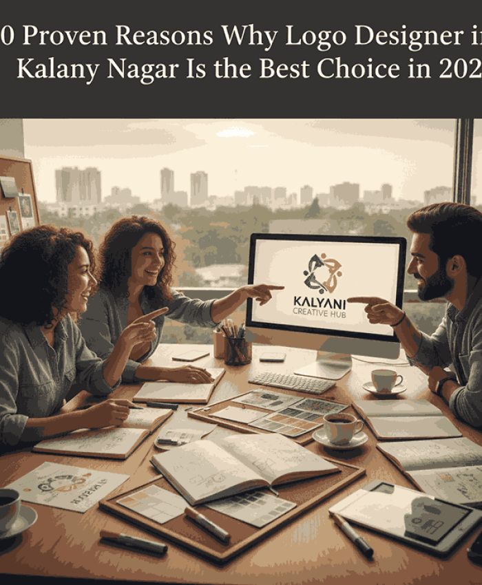 Professional logo designer working in a stylish Kalyani Nagar studio, illustrating the expertise and location emphasized in a blog post about top design choices for 2025.